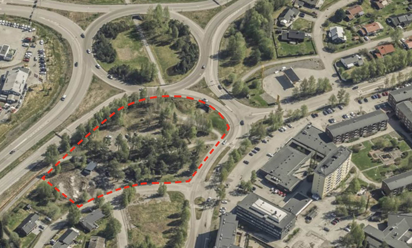 Området Pontonen vid Mjölkuddsrondellen som markanvisas fram till och med den 25 april 2025.