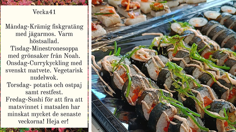 Matsedel och sushi från Benzeliusskolan